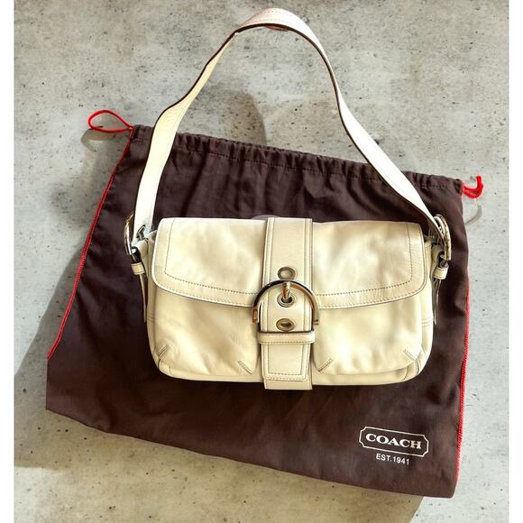 Coach Handbags - COACH Soho 9434 Double Pocket Flap Shoulder Bag White Leather Purse Y2k 2005